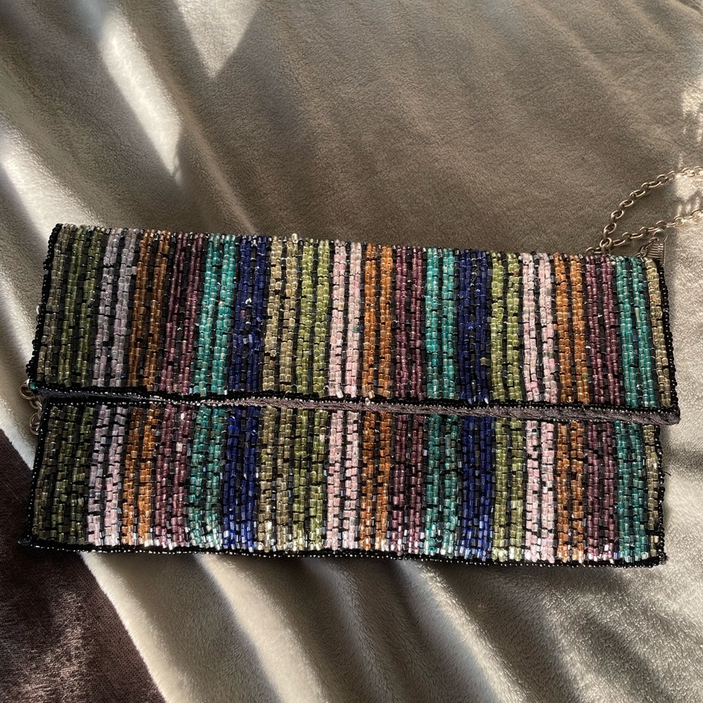 Bcbgeneration Multicolor Striped Beaded Clutch - image 3